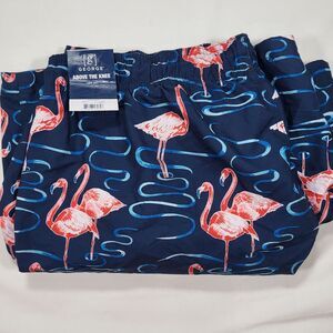 George Above Knee Men's 2XL Blue Flamingos‎ Swim Trunks Shorts UPF 50+